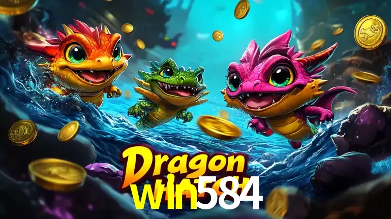 Arte promocional do jogo Dragon Hatch com três adoráveis dragões bebês nadando entre moedas de ouro, um dos slots mais divertidos para jogar no cassino win584.