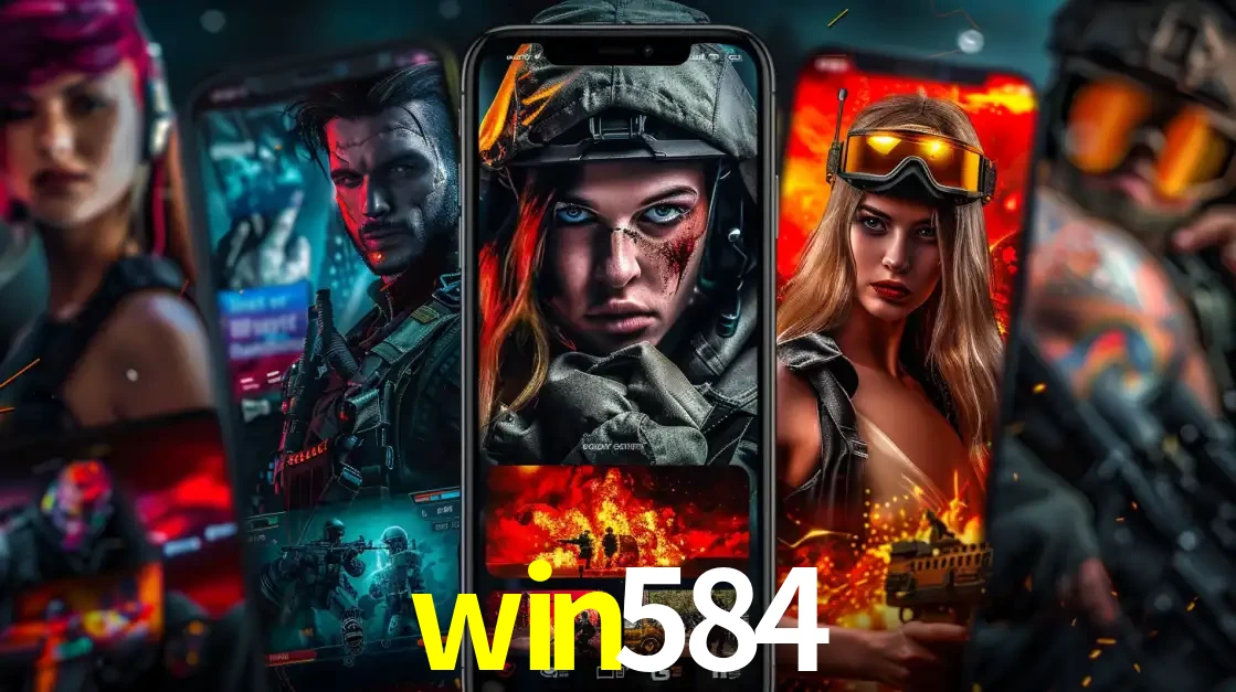 Montagem de telas de celular mostrando diversos personagens, masculinos e femininos, de um jogo de tiro, ilustrando a diversidade de equipes de e-sports para apostar no win584.